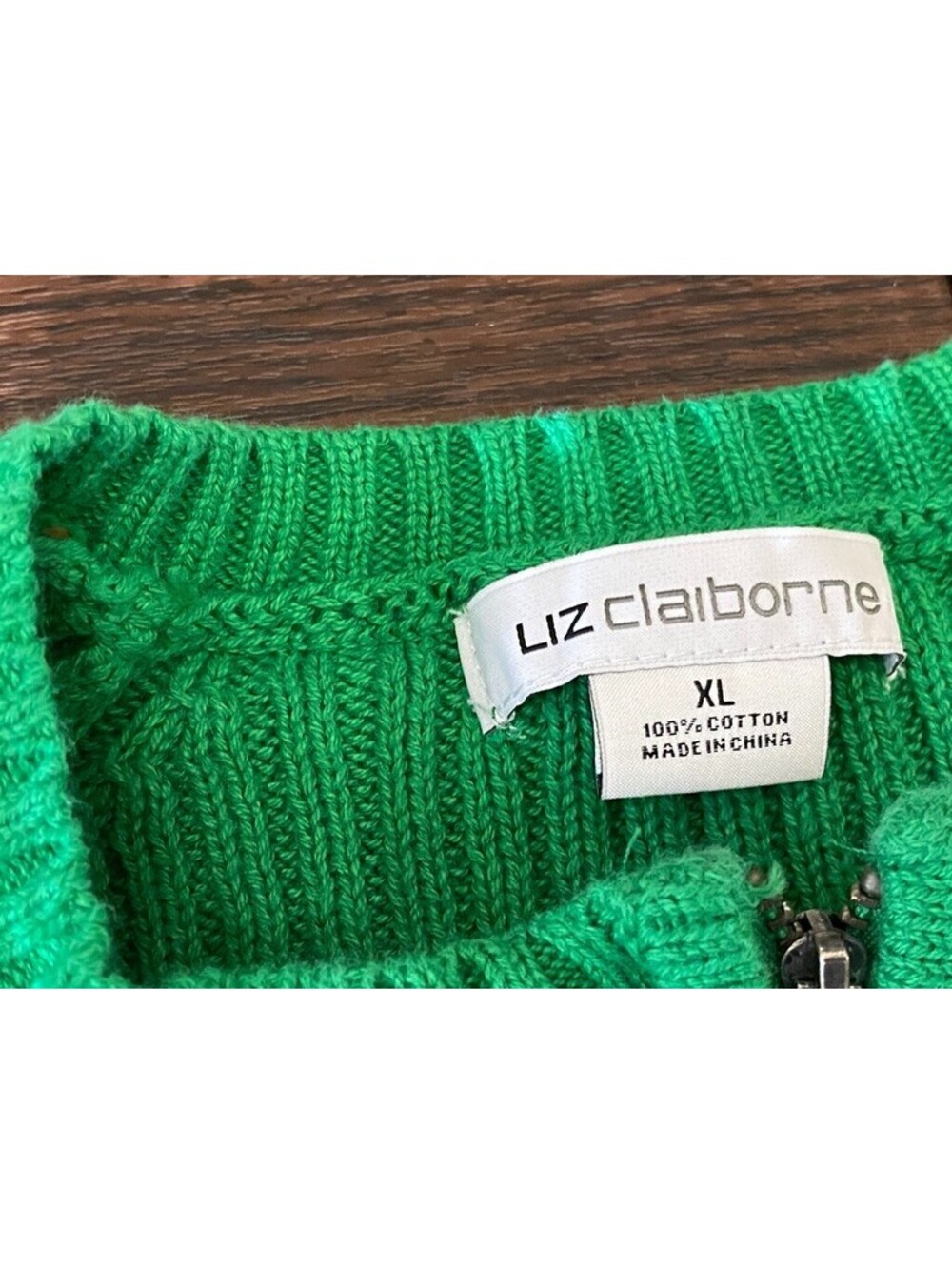 2 Vintage Liz Claiborne Sweaters Pullover Solid Green Stripe Large XL - Picture 15 of 16